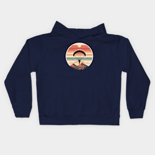 Vintage Paragliding Circle Illustration - Mountain Scenery Kids Hoodie